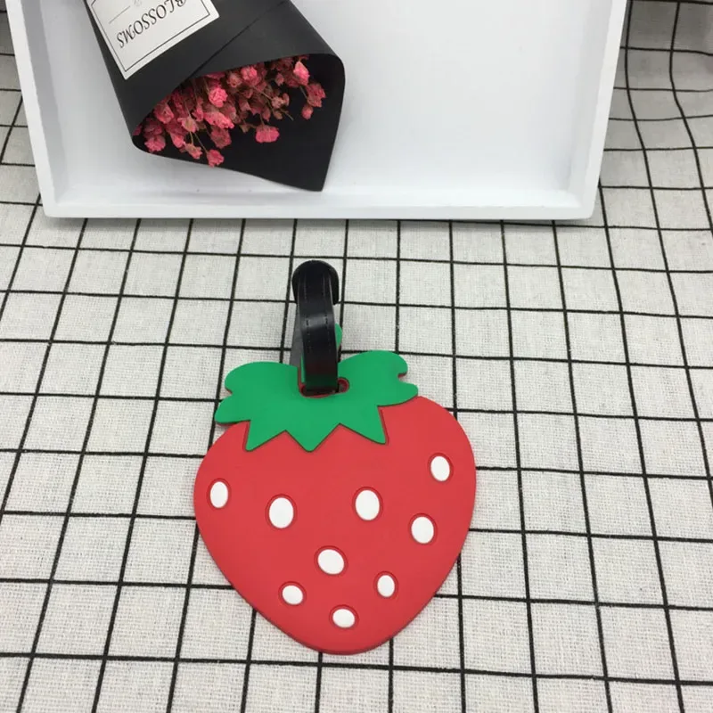étiquette de bagage en silicone de dessin animé de fruits pour femmes/hommes, porte-adresse d'identification de valise, étiquette d'embarquement, accessoires de voyage portables