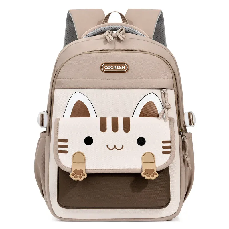 sac d'école à grande capacité avec imprimé chat kawaii, nylon, unisexe, style minimaliste urbain, sac à dos pour étudiants, sac à dos pour ordinateur portable de 14 pouces