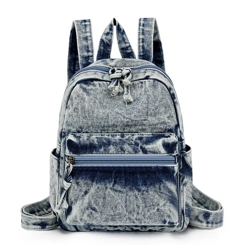 sacs à dos en denim délavé pour femmes, petits sacs de loisirs ou de voyage, style preppy, petits sacs à dos en toile, sacs de livre grill, mode