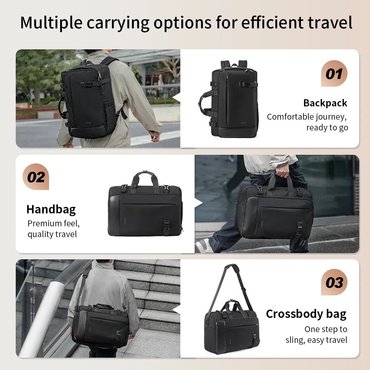 sac à dos de voyage tigernu pour hommes, sac à main pour ordinateur portable de 17 pouces, sac à bandoulière, sac de voyage 3 en 1, sacs d'école pour hommes, sac à dos