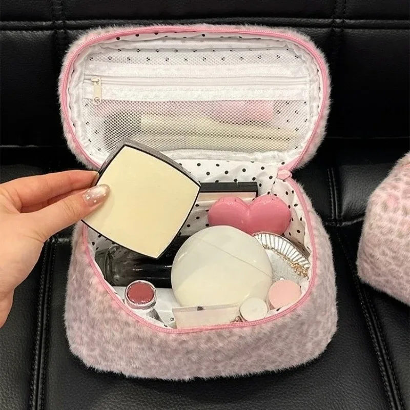 Organisateur de toilette de voyage grande capacité, étui de rangement mignon, sac cosmétique imprimé léopard rose, trousse de maquillage pour femme, sac à main