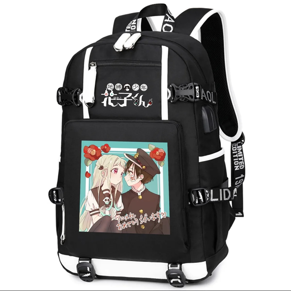 dessin animé toilette lié hanako-kun étudiants école sac à dos pour ordinateur portable oxford bookbag usb charge anime shouler sacs sac à dos décontracté