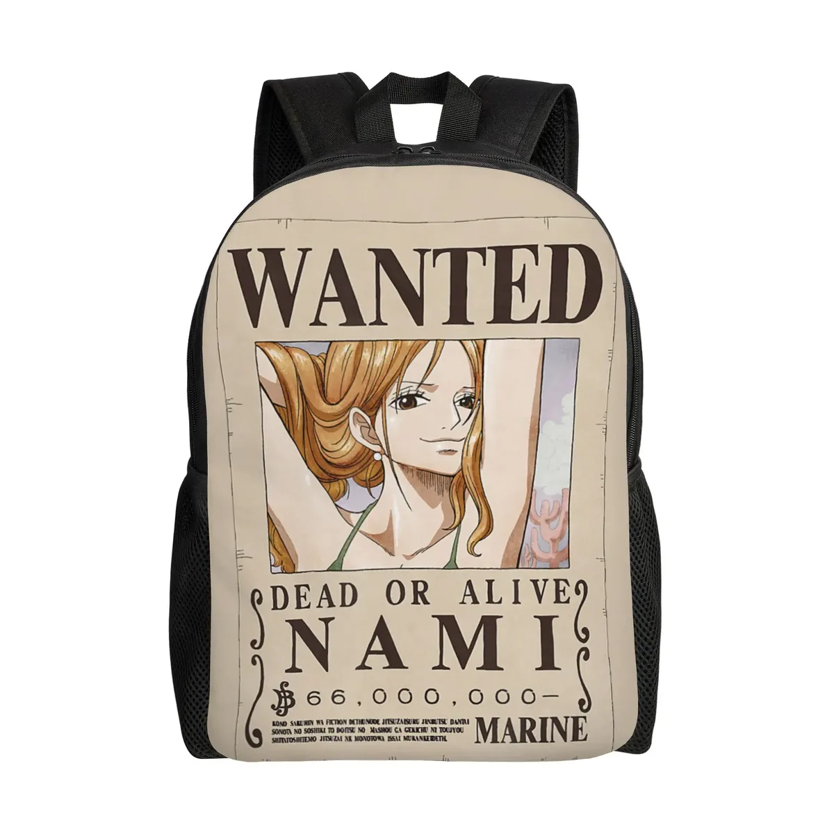 sac à dos de mode one piece anime cat burglar nami wanted poster daypack ita bag mochila pour le quotidien et le travail avec fermeture éclair