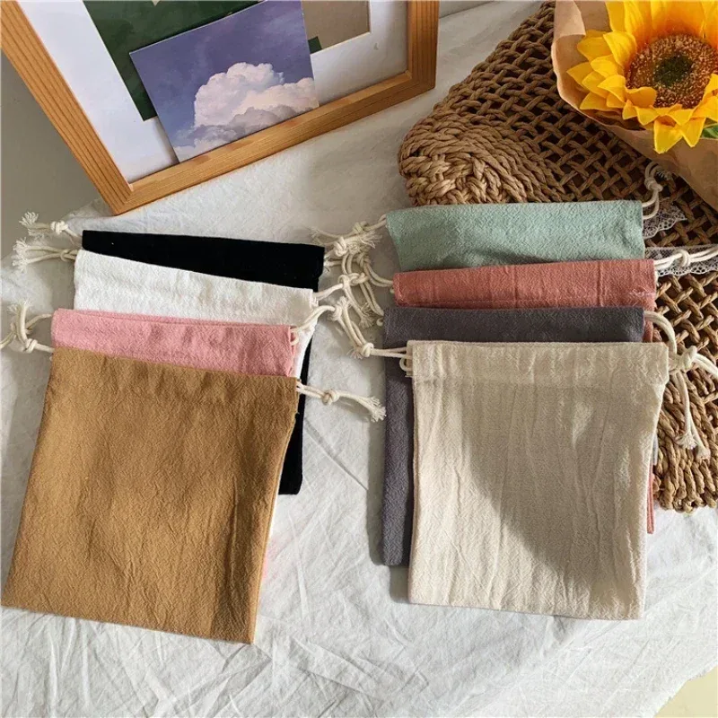 sac à cordon de couleur unie simple japonais pour femmes, pochette de rangement à cordon, sac de maquillage mignon, cadeau de noël, organisateur de bonbons et de bijoux