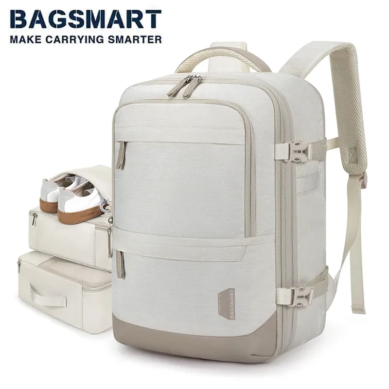 bagsmart 4 pièces sac à dos de voyage cabine sac à dos avec cubes d'emballage 40l sacs à dos étanches extensibles pour les femmes