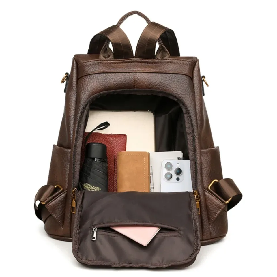 sac à dos antivol grande capacité, sacs à dos décontractés pour femmes et filles, sacs à dos de voyage en cuir souple de qualité supérieure, sacs à bandoulière