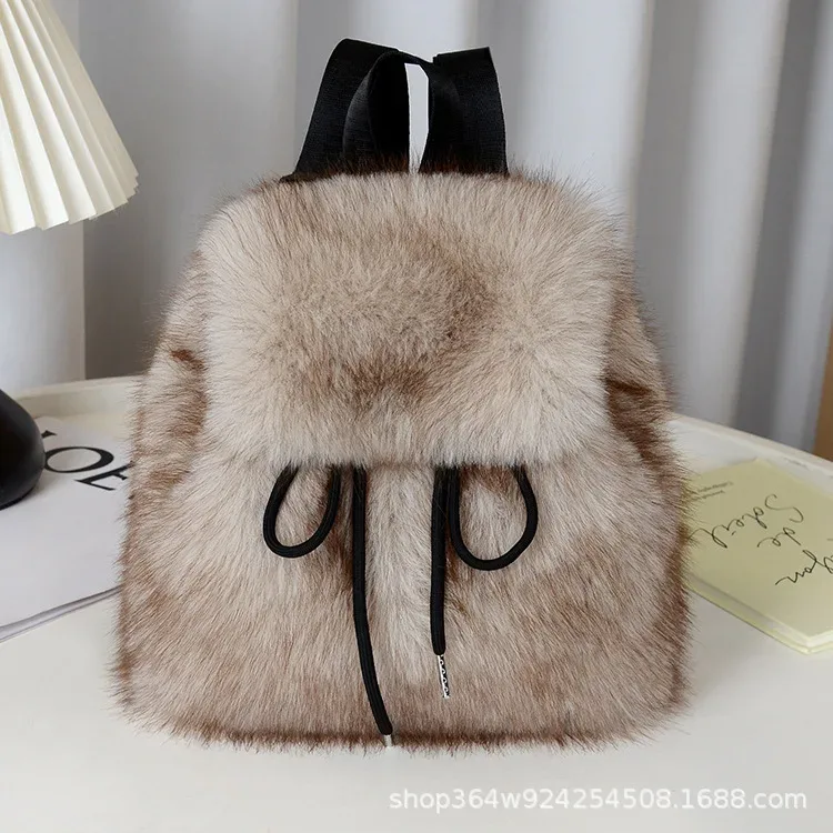 y2k sac à dos en peluche femmes petit mignon cordon léopard moelleux sac solide doux polaire sac à dos hiver chaud fausse fourrure mini sac à dos