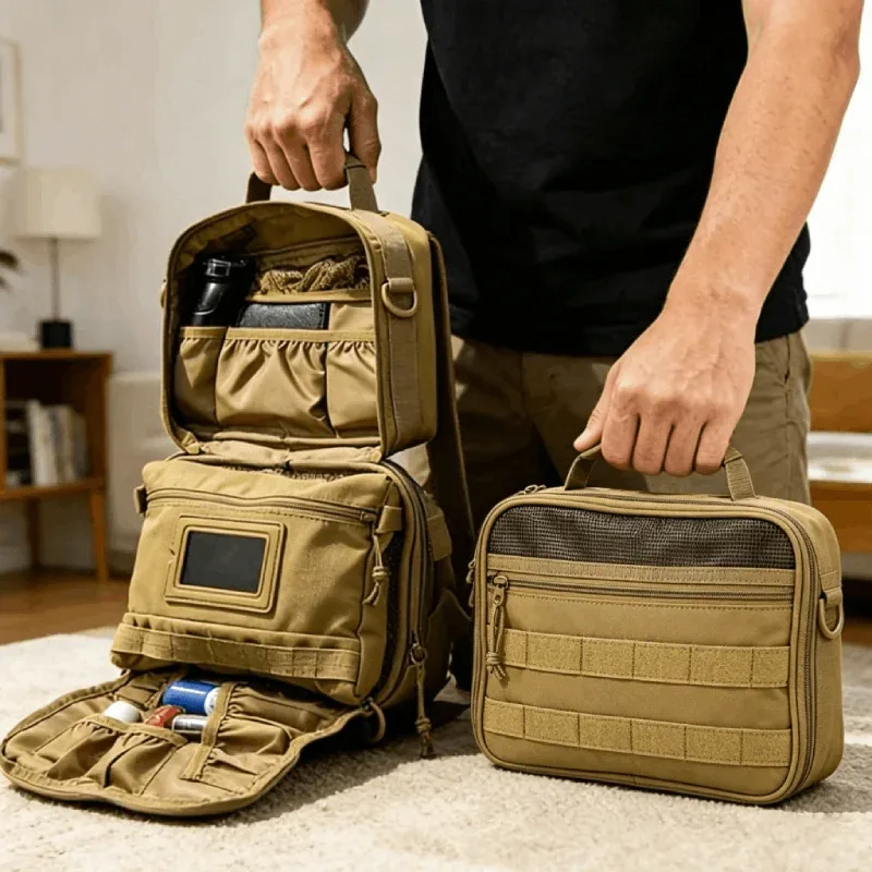 Sac de toilette tactique pour hommes, organisateur de voyage imperméable, trousse de maquillage pour femmes, pochette de rangement pour cosmétiques avec crochet de salle de bain.