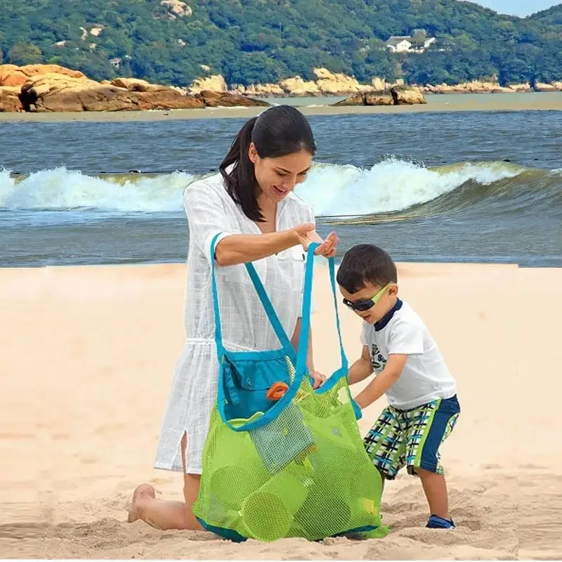 sac de rangement pour jouets de plage pour enfants, sac de rangement pliable et portable en maille pour collecter les outils de fouille du sable, pour les vacances, 1 pièce