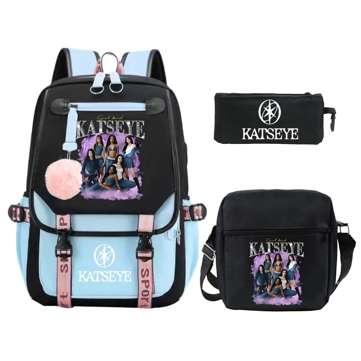 sac à dos katseye pour garçons et filles, ensemble de 3 pièces, sac à bandoulière, trousse à crayons, grande capacité, sac à dos pour étudiants, sac à dos d'extérieur