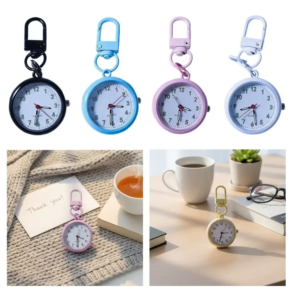 montre d'examen à mouvement silencieux, boîtier en alliage, mini format, montre de poche, design réutilisable, étui en cuir, montre à quartz, décoration pour sac à dos