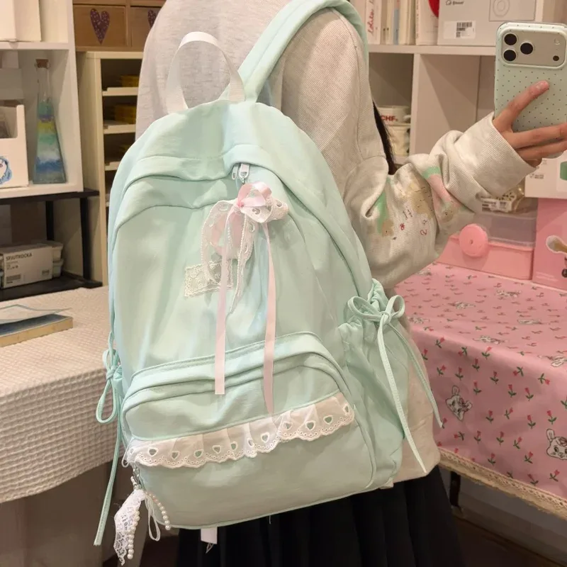 sac à dos élégant pour étudiantes, grande capacité, décontracté, avec nœud, en nylon souple, style preppy, pour filles, idéal pour le shopping et les sorties