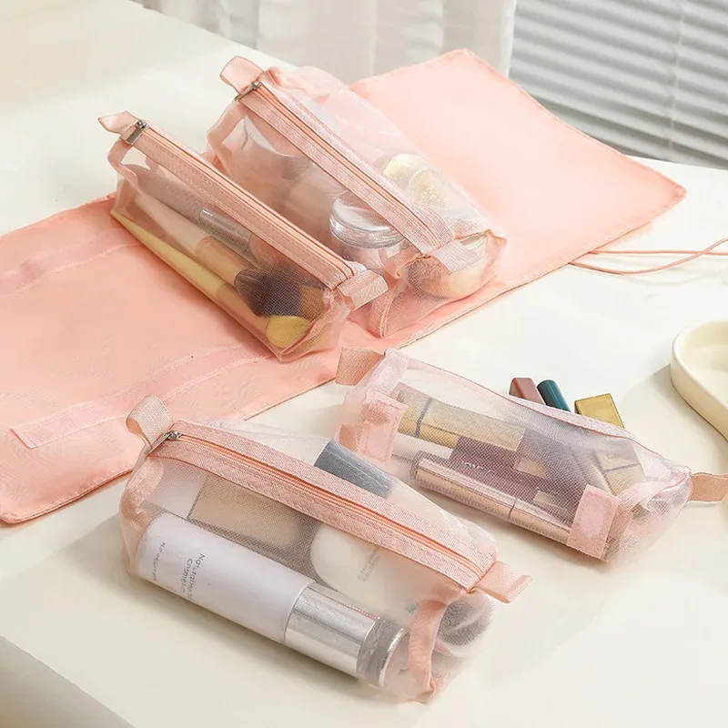 trousse de maquillage détachable 4-en-1, organiseur de cosmétiques pliable avec pochettes amovibles pour les voyages et le quotidien