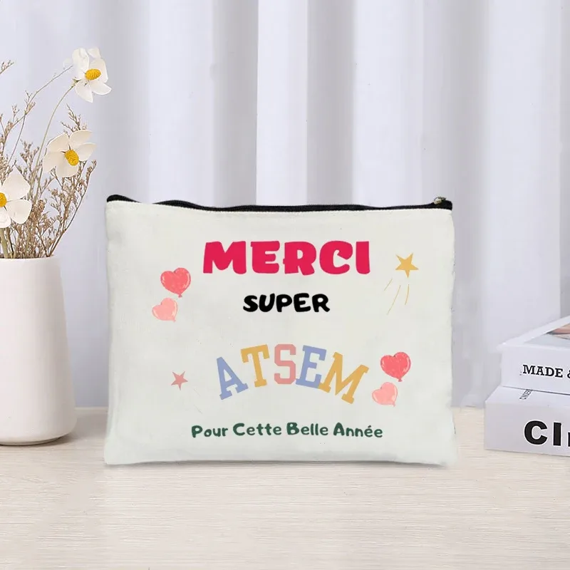 trousse à cosmétiques i am the best atsem in the world, sac en toile imprimé, voyage simple, soins de la peau, rangement de produits, trousse de toilette, cadeau atsem
