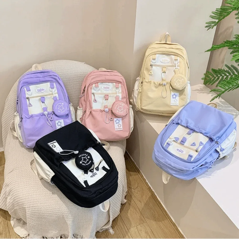 Sac à dos décontracté pour femme avec porte-monnaie, sac à bandoulière en nylon à motif de dessin animé, grande capacité, style coréen, cartable pour étudiants et enfants