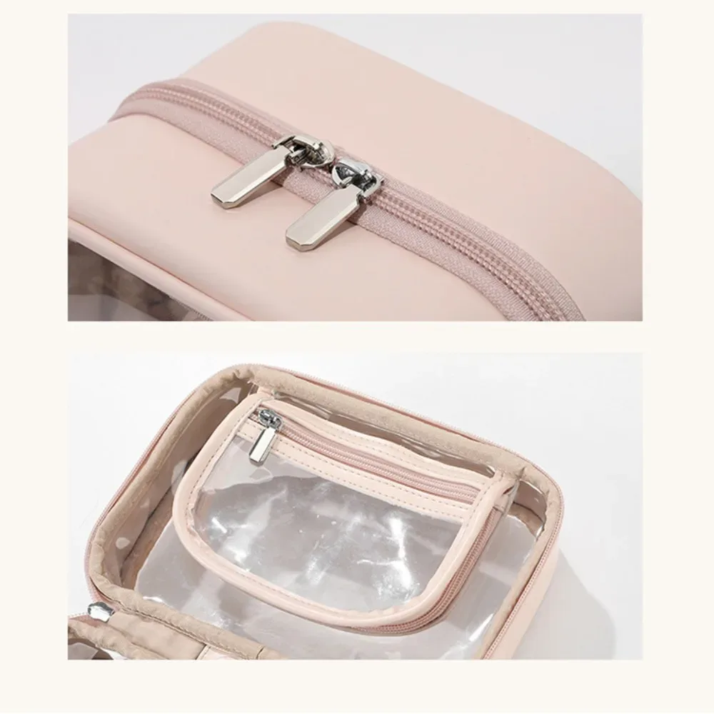 sacs de maquillage transparents double couche de grande capacité, sac à cosmétiques transparent à fermeture éclair, rangement de brosses de maquillage, sacs de toilette de voyage