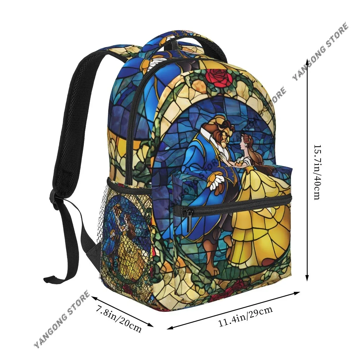 Sac à dos avec impression de verre de conte de fées La Belle et la Bête, sacs d'école décontractés pour adolescentes, sac à bandoulière, sacs de voyage