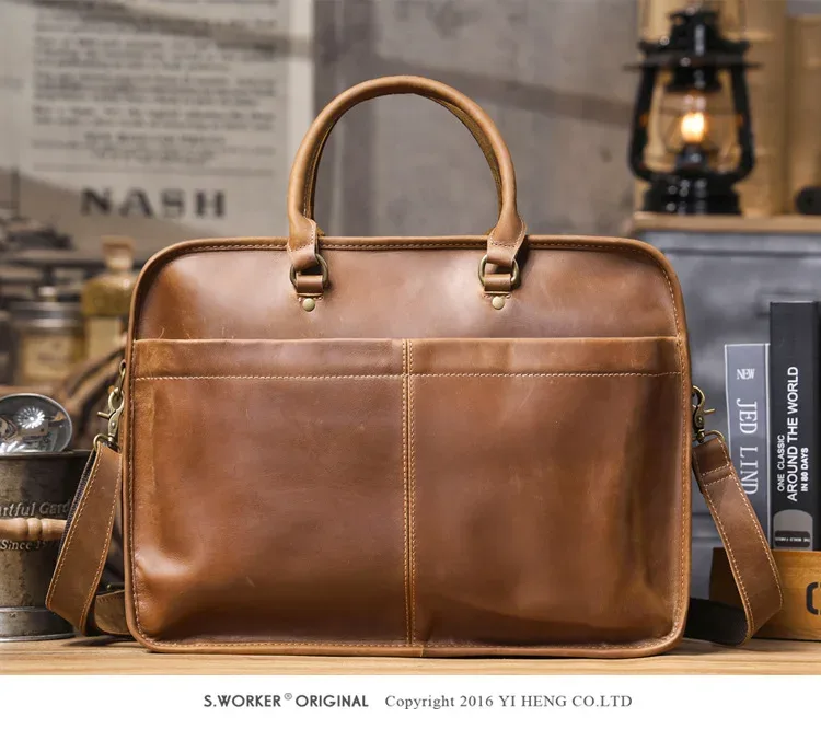 porte-documents vintage en cuir de vache véritable pour homme, grand format, décontracté, de créateur, fait main, sacoche pour ordinateur, sac messager