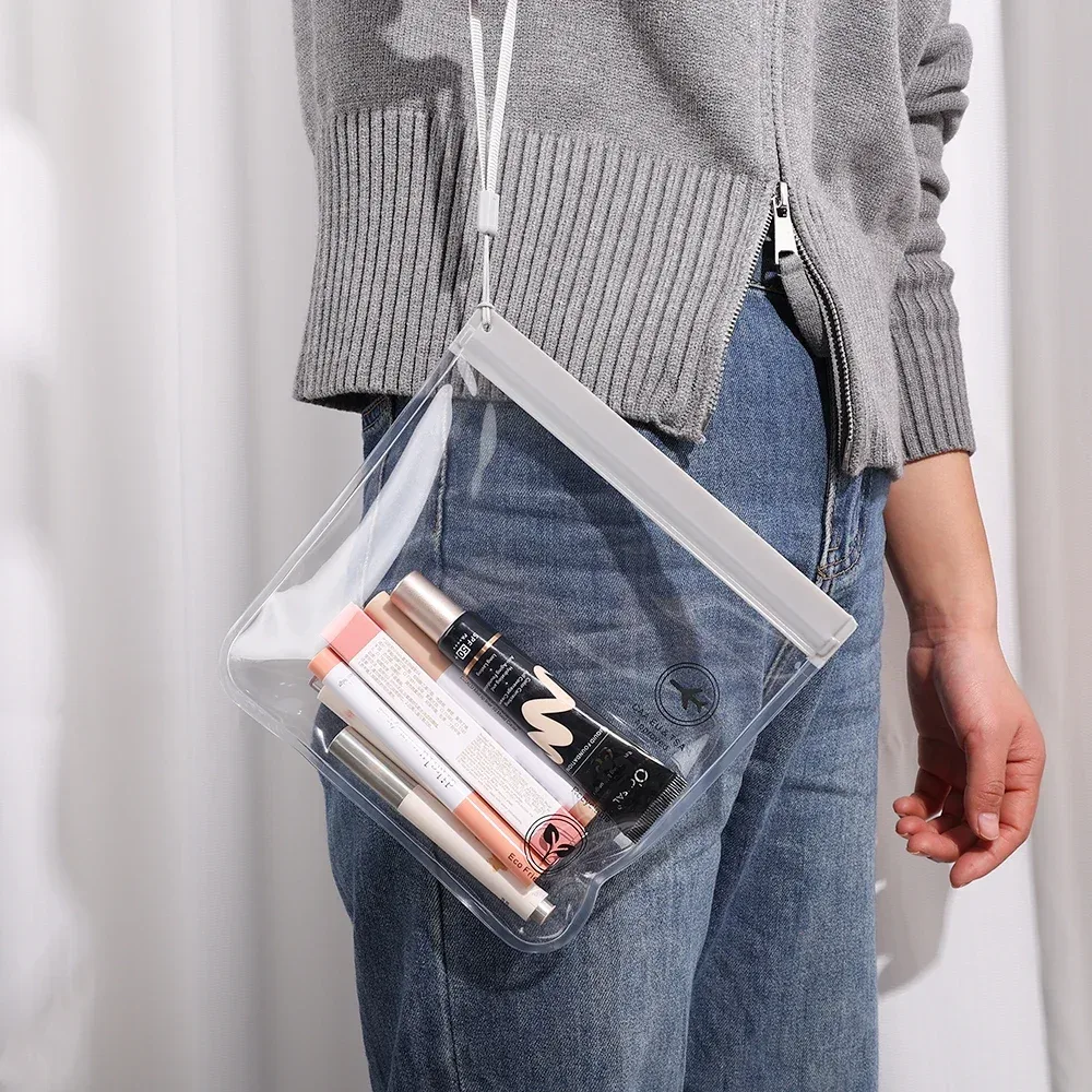 1 sac de toilette transparent, essentiels de voyage portables, sac cosmétique en eva refermable et étanche aux fuites pour maquillage liquide en avion