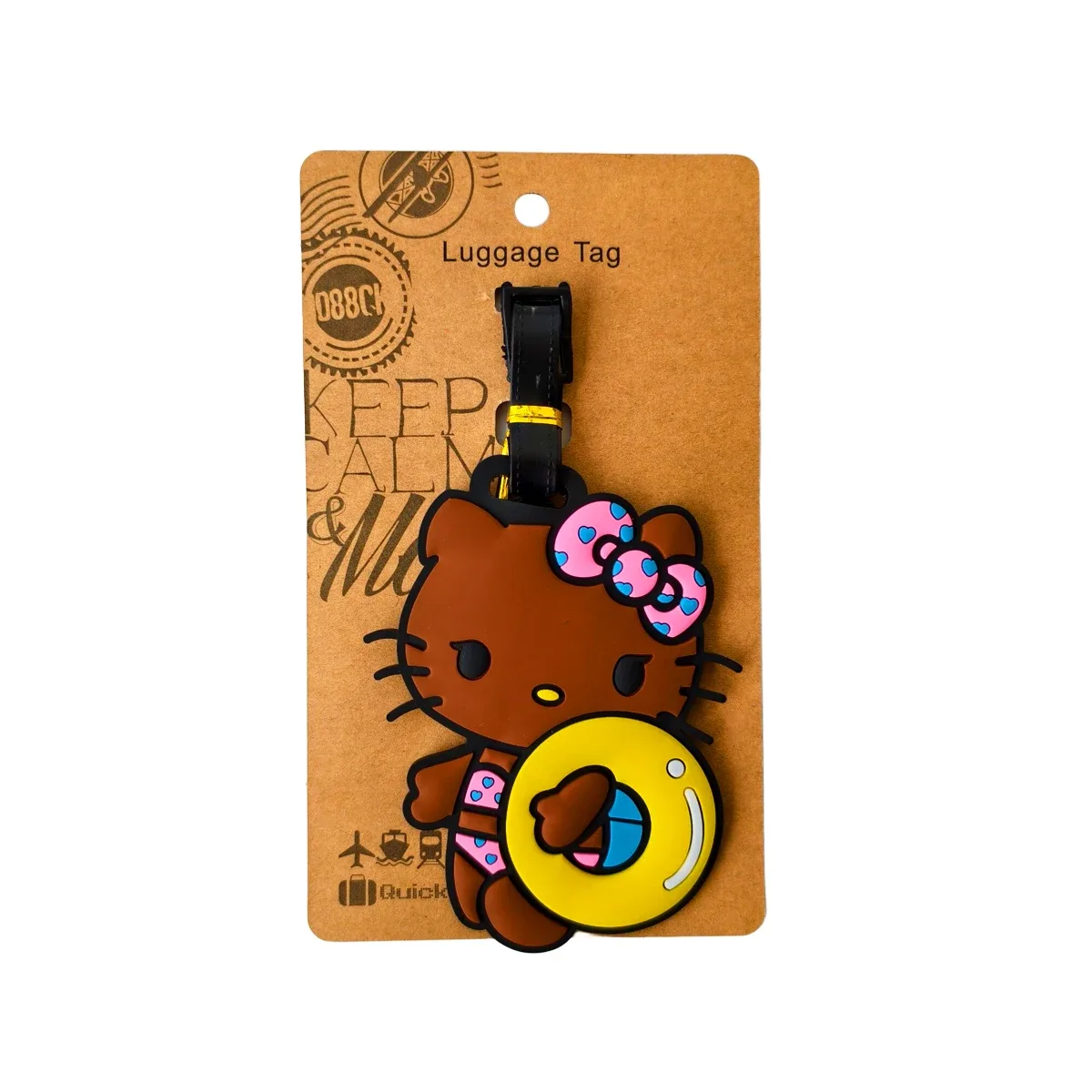 étiquette de bagage chat mignon pour filles, porte-adresse et porte-billets portable pour valise de voyage