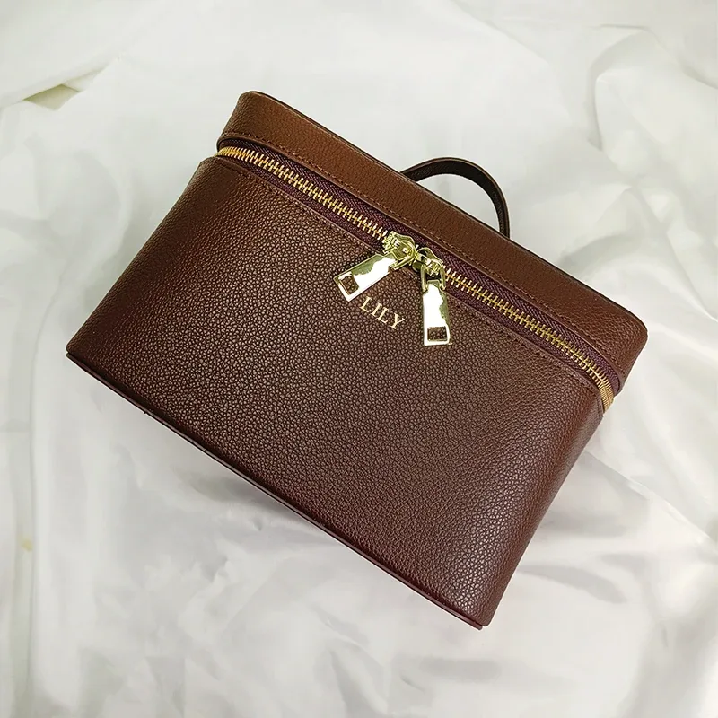 sac de voyage cosmétique portable de luxe pour femme, personnalisable avec nom, en cuir pu, grande capacité, étui à maquillage, livraison directe, sac de maquillage tendance pour femme
