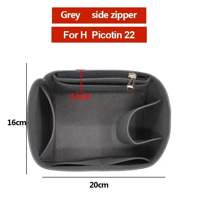organisateur insérer sac de rangement intérieur feutre sac à main shaper stockage cosmétique insérer sac à main avec fermeture éclair adapté pour h picotin 18 22