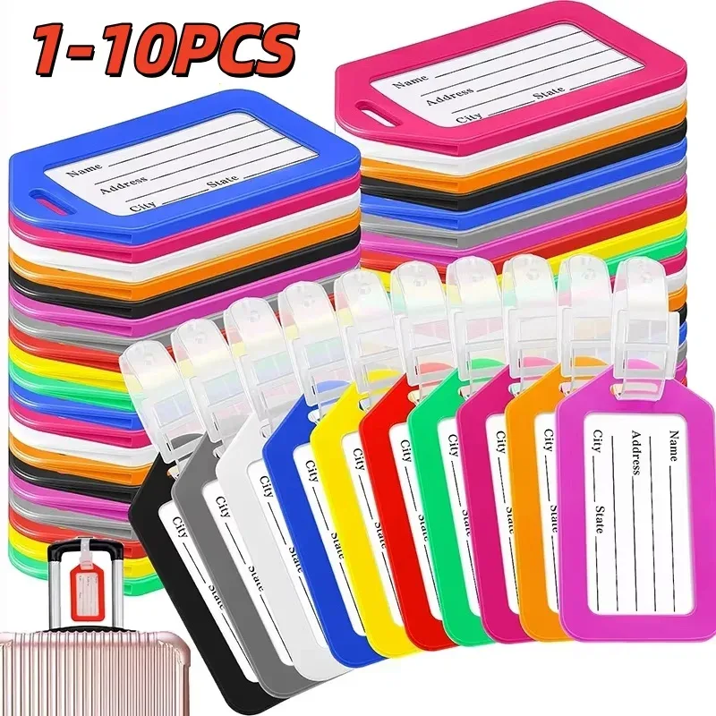 1-10 étiquettes de bagage en plastique pour voyage, accessoire de voyage pour femmes et hommes, porte-nom et adresse pour valise, étiquette de sac