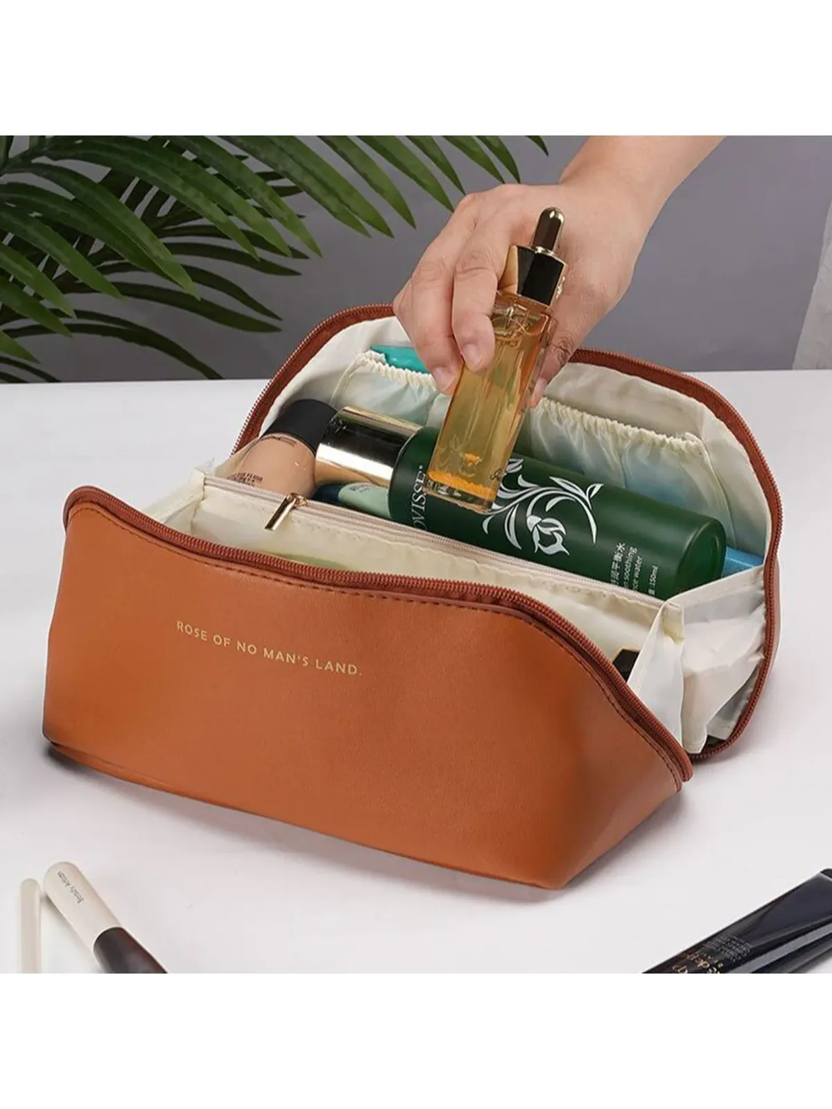 grand sac à cosmétiques de voyage pour femmes, organisateur de maquillage en cuir, trousse de toilette féminine, trousse de maquillage, pochette de rangement, boîte de luxe pour dames