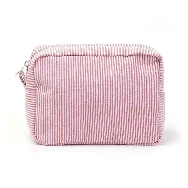 trousse de maquillage à rayures brodée – trousse à cosmétiques personnalisée, pochette de beauté élégante, cadeau parfait de demoiselle d'honneur pour la célébration du mariage