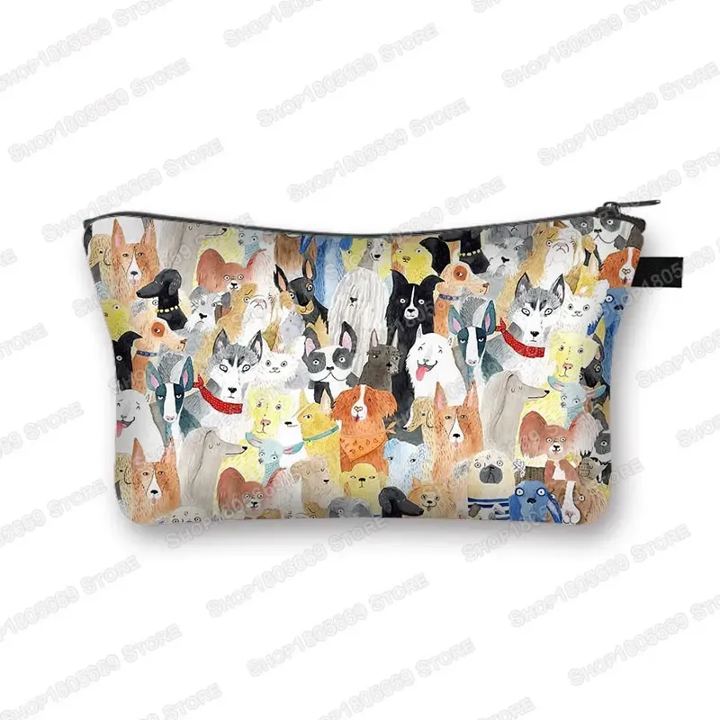 kawaii dessin animé chat chien trousse à cosmétiques mignon chaton chiot sacs de maquillage femmes sacs de toilette pochette rouge à lèvres pochette fille sac à cosmétiques