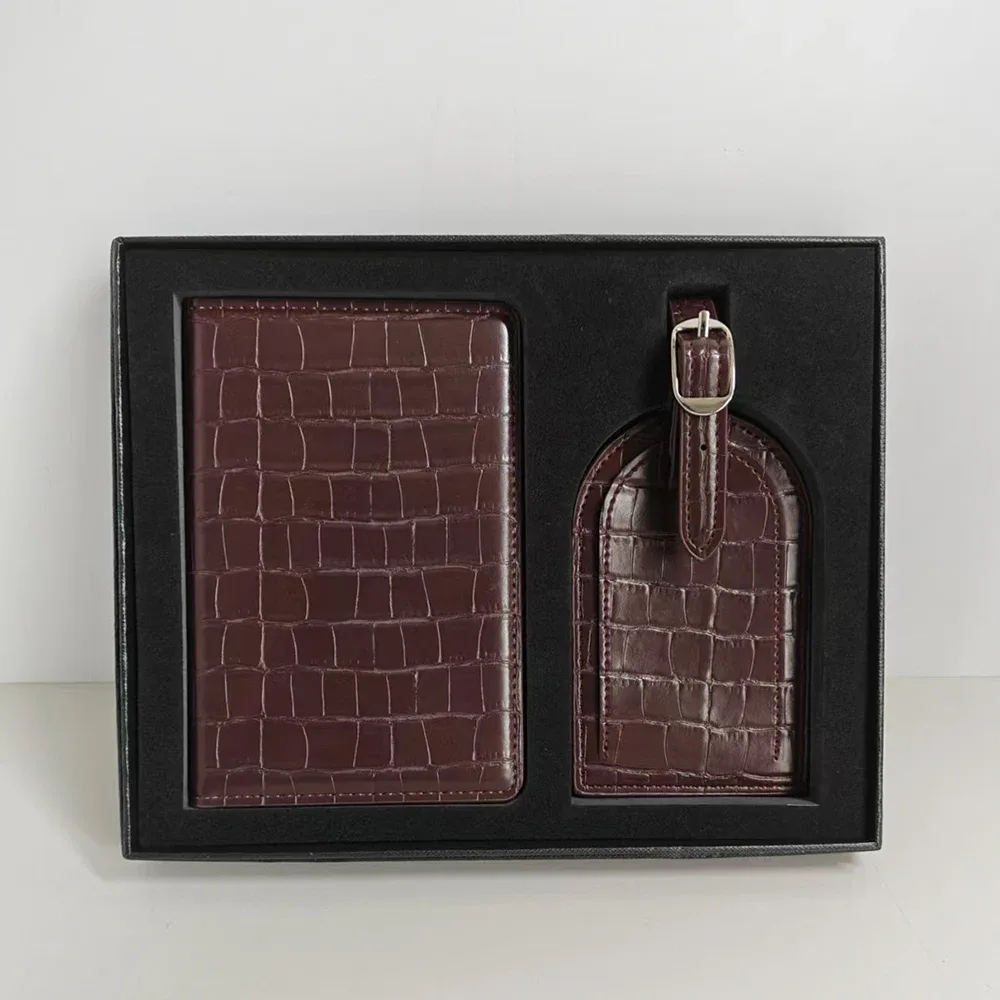 ensemble cadeau luxe : housse de passeport et étiquette de bagage personnalisables – accessoires de voyage pour hommes et femmes – porte-passeport et étiquette de valise
