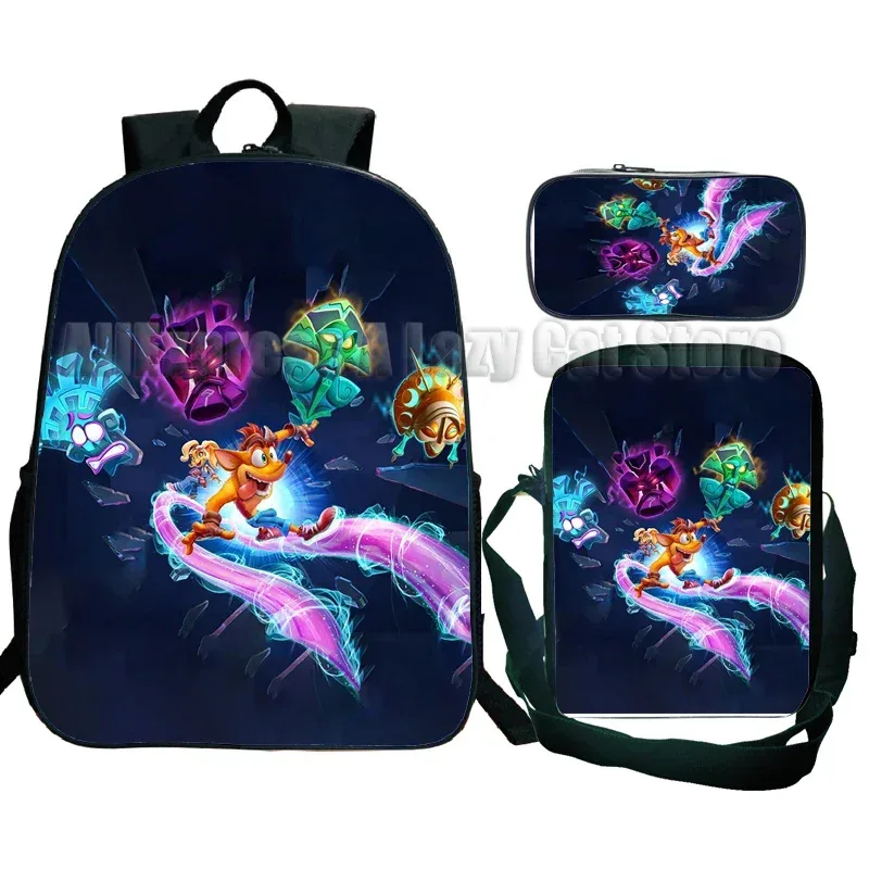 sac à dos crash bandicoot on the run 3 pièces pour élèves du primaire et du secondaire, sac à dos de dessin animé avec sac à bandoulière mochila