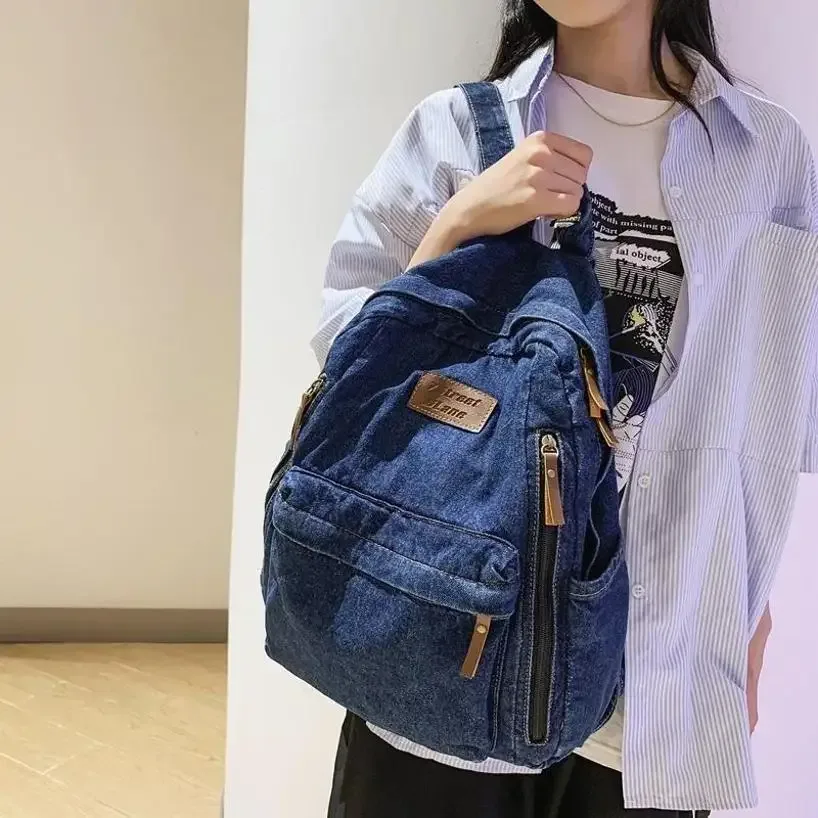 1 pièces à la mode nouveau style simple et tendance sac à dos grande capacité durable sac en denim sac étudiant