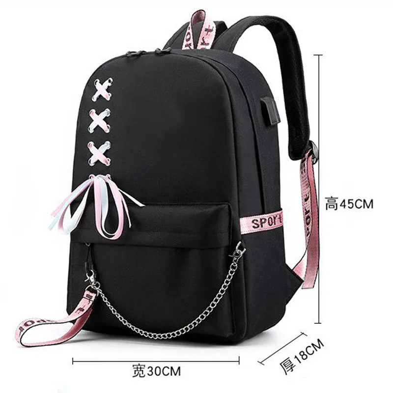 sac à dos scolaire pour étudiants, tendance mode, sac à dos de voyage avec chargement usb, sac à dos pour ordinateur portable, sacs d'école noirs pour adolescents