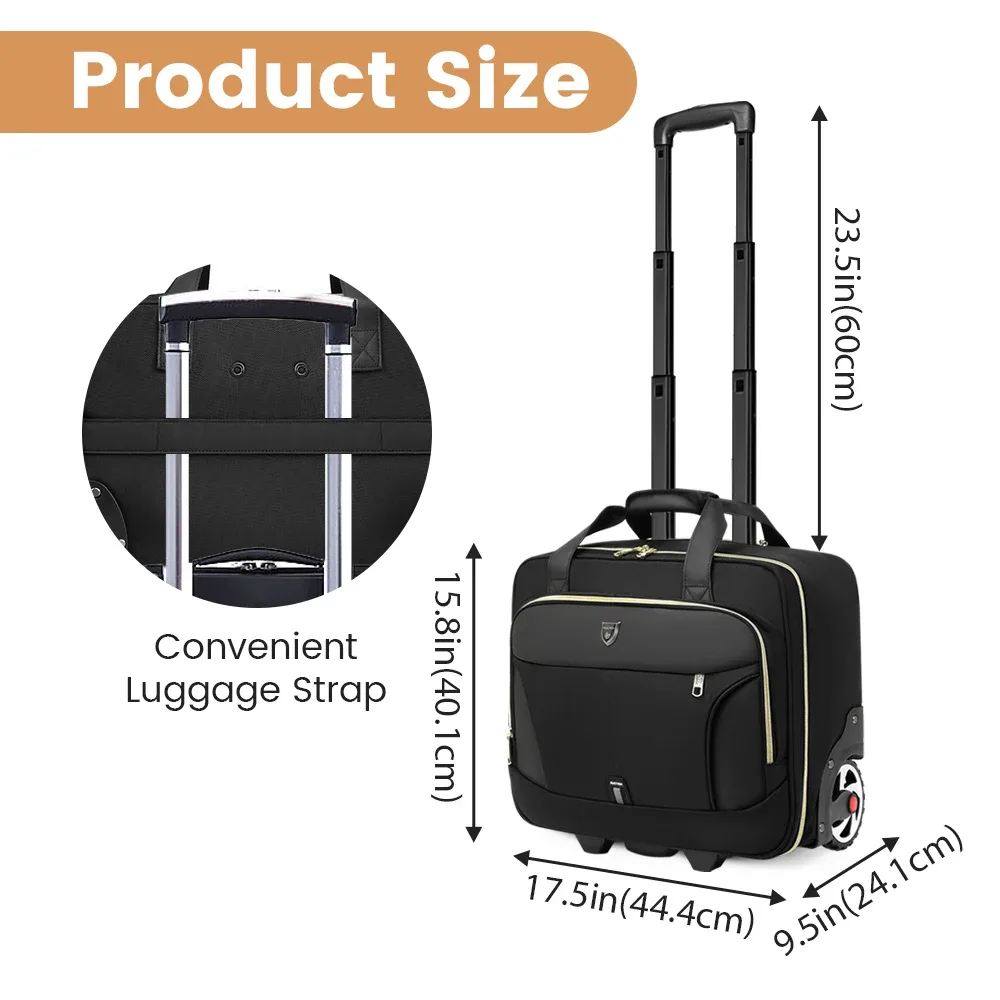 porte-documents roulant de 18 pouces, mallette pour ordinateur portable de grande capacité, sac à bagages à roulettes adapté aux voyages d'affaires et au travail, étanche