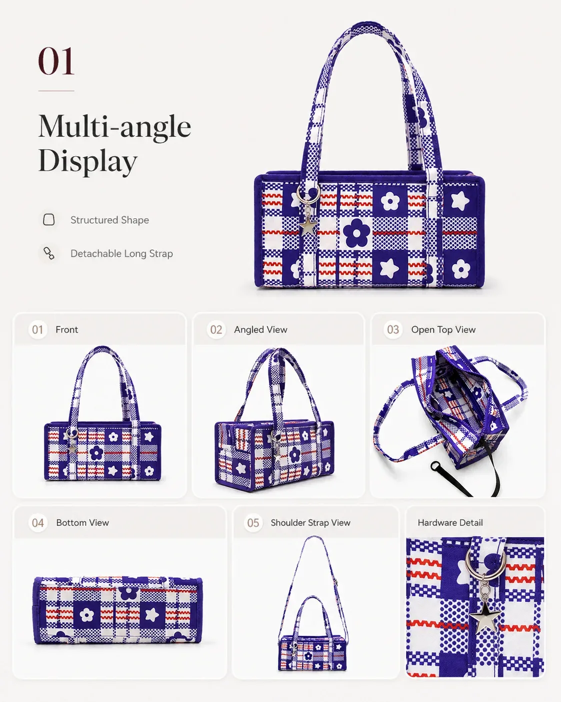 sac à main en nylon à carreaux au design unique, sac à bandoulière créatif avec broderie imprimée, sac sous le bras de grande capacité pour femmes