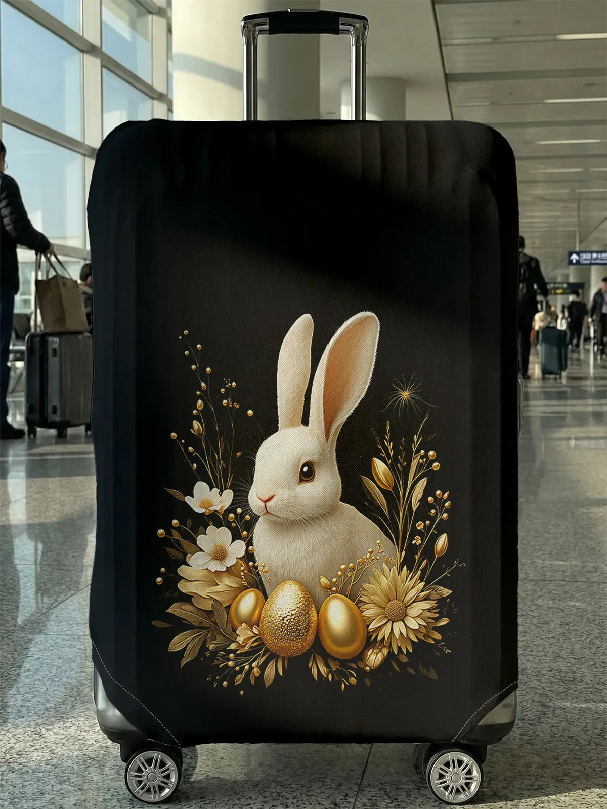 housse de bagage en forme de lapin blanc et de fleur, motif œuf d'or de pâques, convient aux bagages de 18 à 32 pouces, protège-poignée de bagage, accessoires de voyage