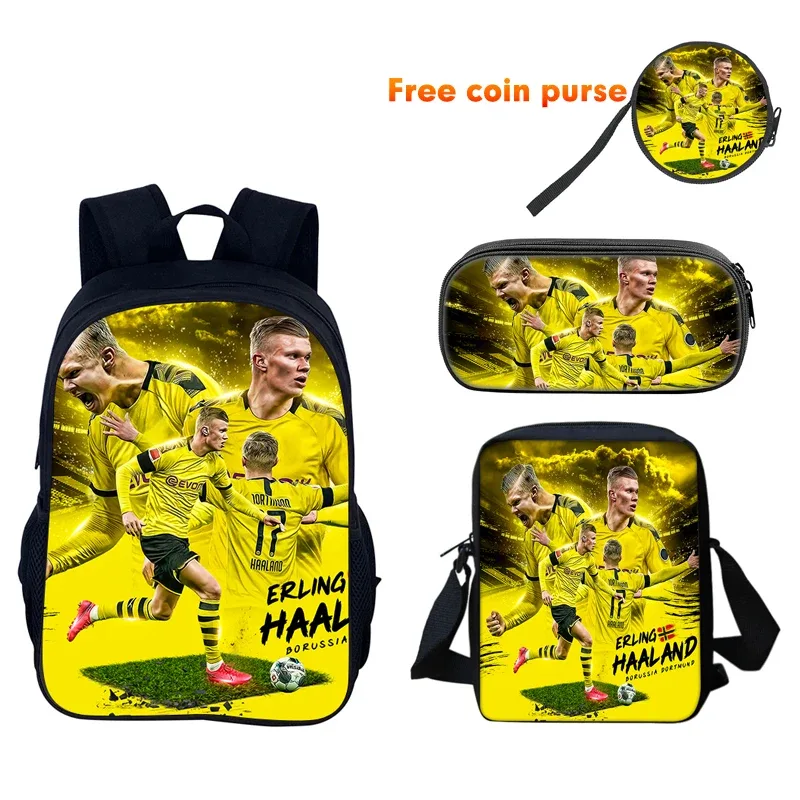 haaland-sac à dos durable d'école pour garçon et fille, trousse à crayons, ordinateur, football, livre de dehors, meilleur cadeau, ensemble de 3 pièces