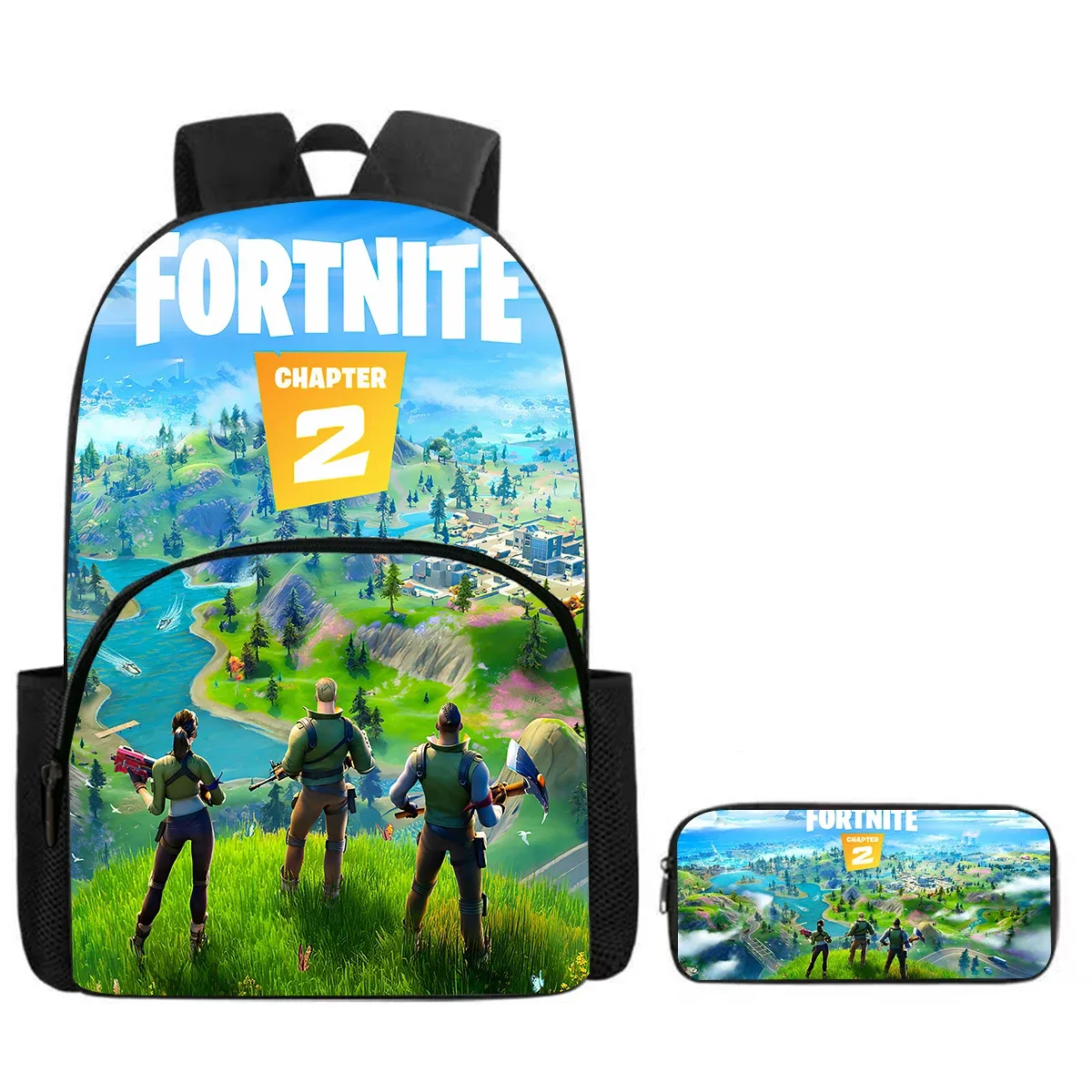 sac à dos de dessin animé fortnite avec poche avant et trousse à crayons 2 pièces - ensemble scolaire pour garçons et filles de 5 à 8 ans, cadeau de rentrée scolaire