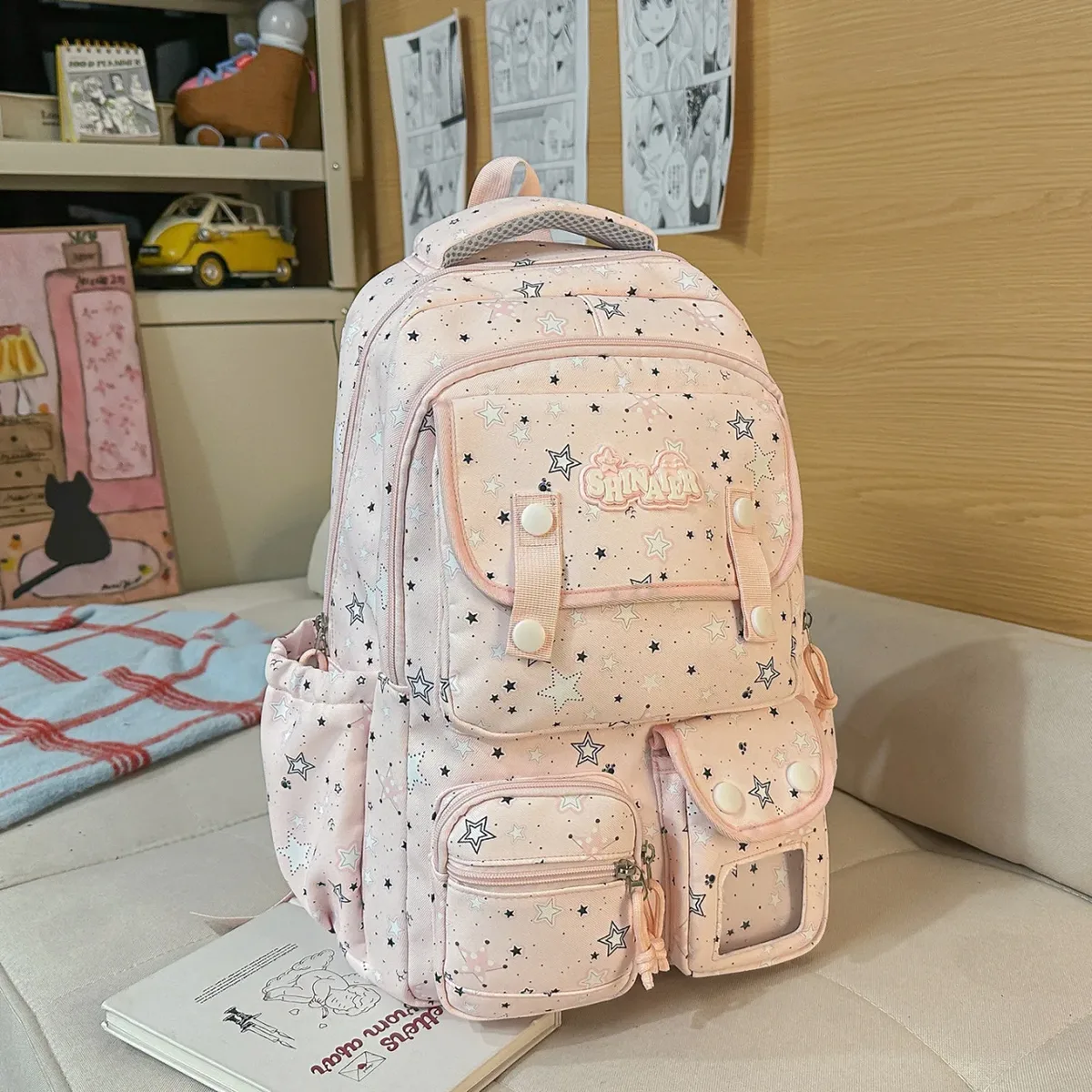 sac à dos d'écolière japonais grande capacité multi-poches pour collégienne, sac à dos transparent style anime ita bag
