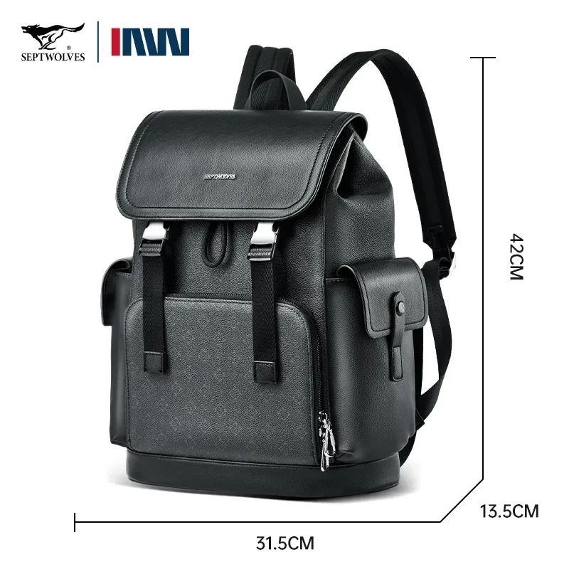 septwolves élégant homme imprimé sac à dos de voyage en cuir de haute qualité travail d'affaires déplacements à rabat impression monogramme sac à dos pour ordinateur portable