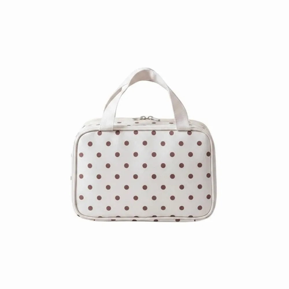 sac cosmétique imperméable à pois, double fermeture éclair, trousse de toilette, poignée portable, organisateur de voyage compartimenté, voyage d'affaires