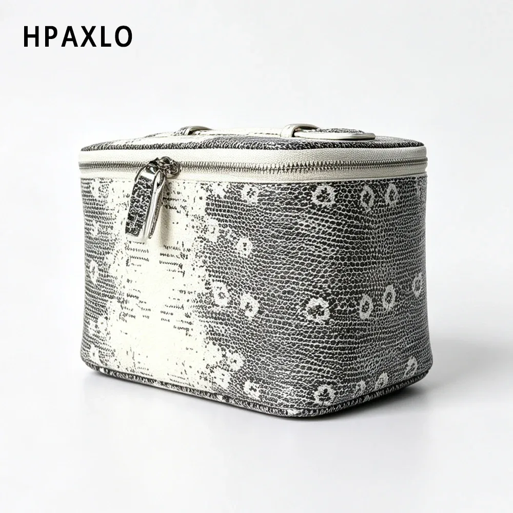 trousse de toilette en cuir véritable gaufré effet lézard, trousse de maquillage de voyage, organiseur portable pour femmes, pochette pour cosmétiques