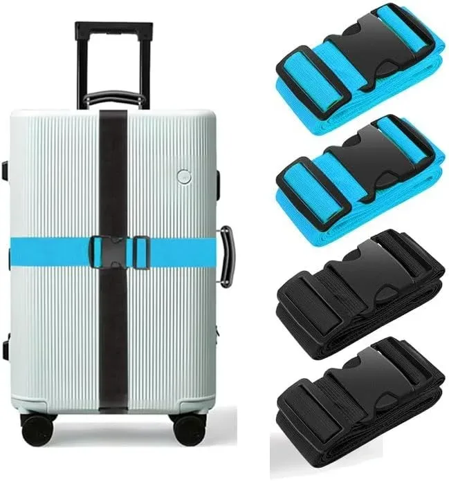 lot de 4 sangles de bagage, ceintures de valise élastiques télescopiques, ceinture de sac de voyage pour valise, sangle de fixation, boucle de voyage, ceintures de bagage