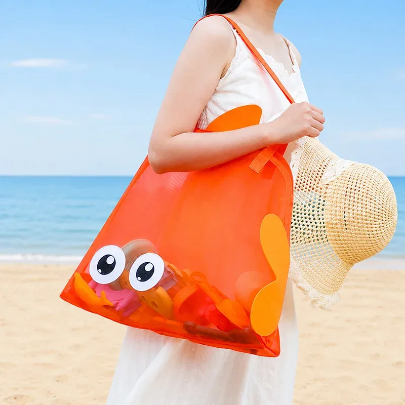 sac de plage en filet mignon pour jouets de sable, grande capacité, portable, sac de rangement pour femmes, pour la plage et les voyages, 46,5*40cm