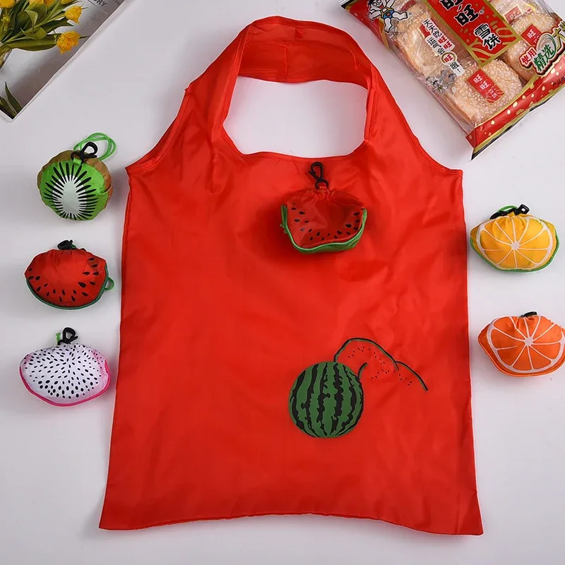 Sac fourre-tout pliable en Polyester, motif de fruits, 38x58cm, grande capacité, réutilisable, léger, pour le stockage des courses au supermarché, 1 pièce