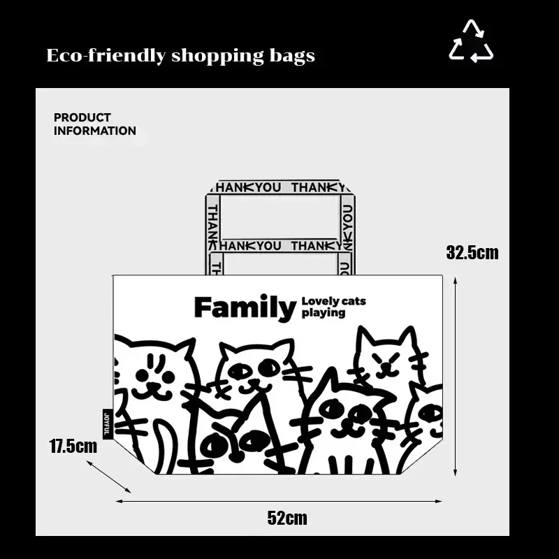 sac de courses en pp tissé, motif chats mignons, sac à bandoulière réutilisable, fourre-tout imperméable, sac à main portable pour courses et supermarché
