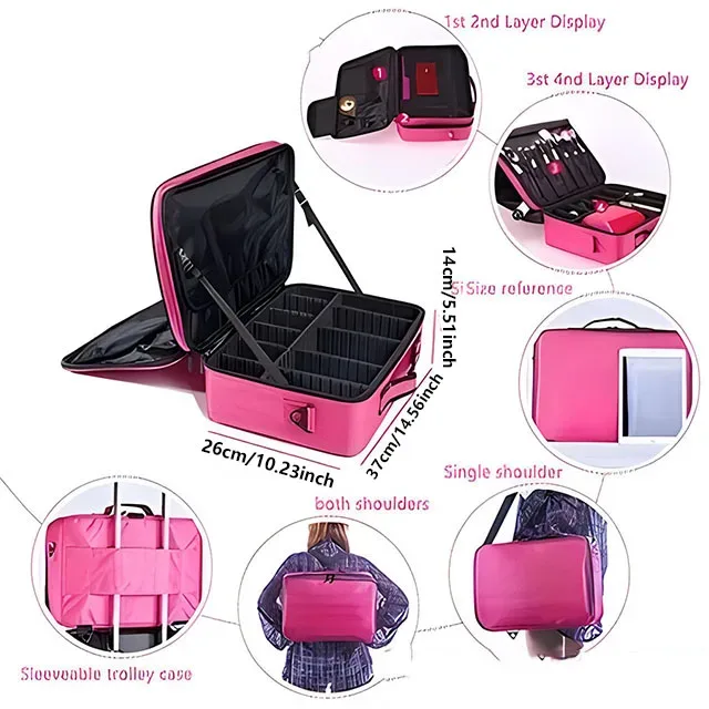 nouvelle trousse de maquillage oxford pour femmes, trousse de cosmétiques de voyage professionnelle de grande capacité, boîte à outils de manucure et de maquillage étanche
