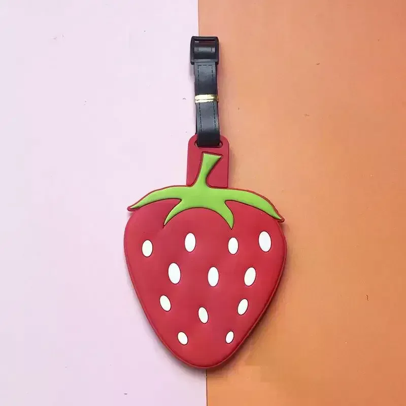 Lot de 2 étiquettes de bagage en forme de fraise, créatives et personnalisables, en PVC souple, pour carte d'embarquement de voyage, nouveauté