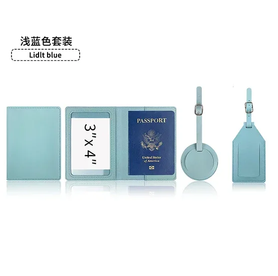 couverture de passeport de voyage avec nom personnalisé, étiquette ronde pour bagages, étiquette de valise personnalisée avec sac d'étiquette d'air, cuir pu, cadeau de luxe, livraison directe